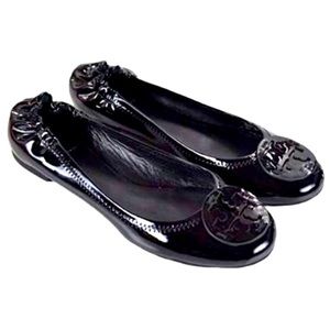 Navy Blue Tory Burch Patent Leather Reva Flats